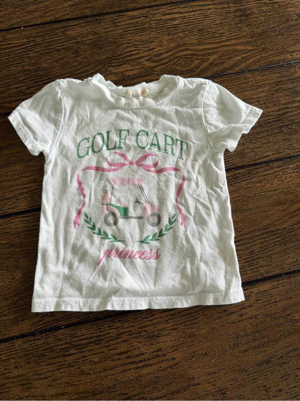 White Kids "Golf Cart Princess" Graphic Tee with Pink & Green Accents